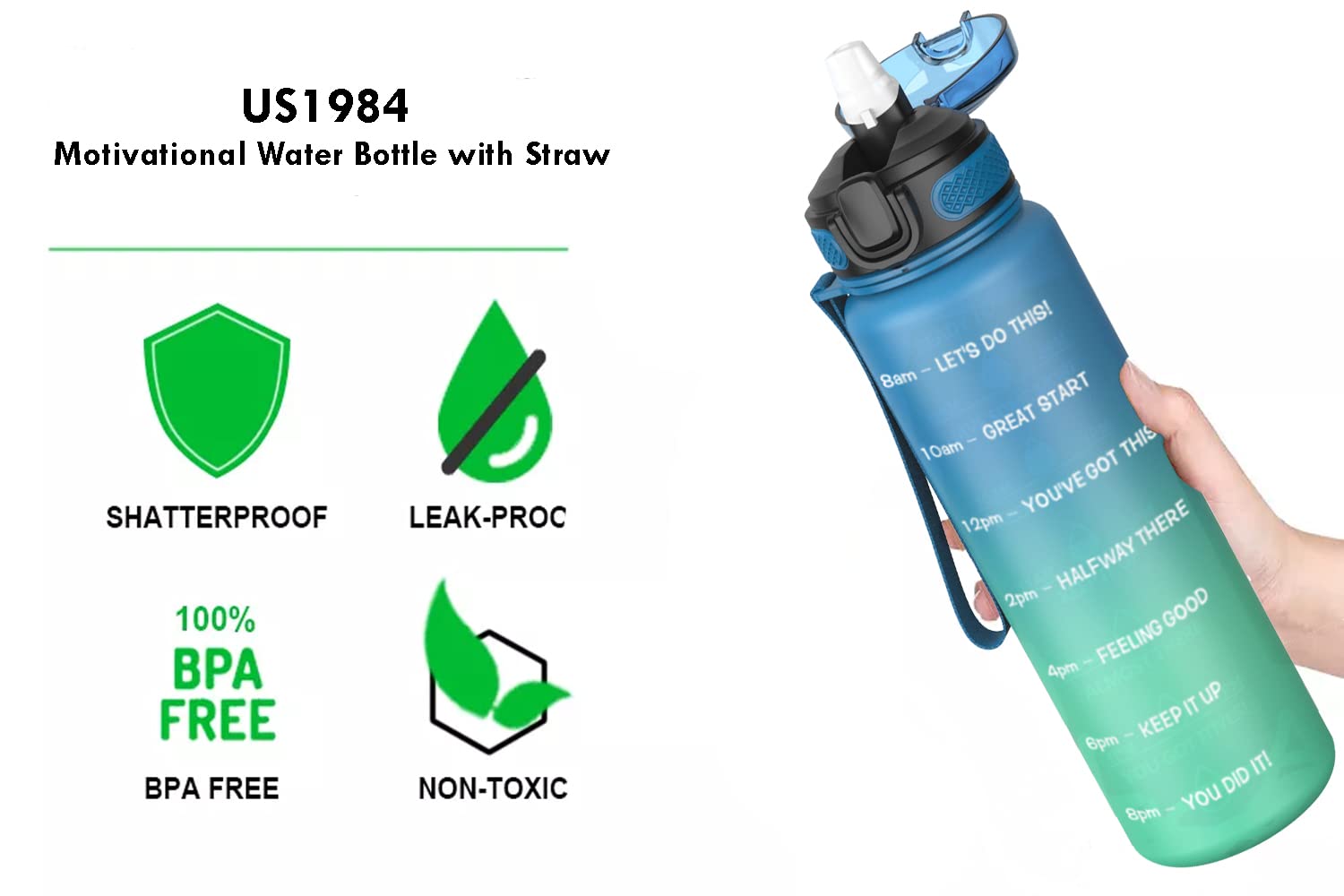 Motivational Water Bottle - Track Hydration & Stay Inspired -2