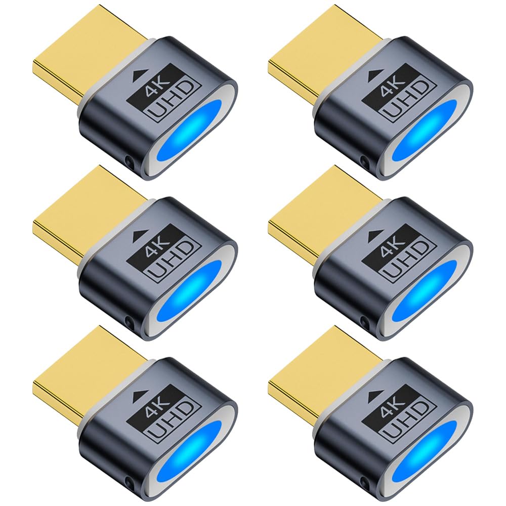 4K HDMI Dummy Plug Display Emulator Headless Ghost Adapter Compatible with Windows Mac OSX Linux Support 4kx2k 2160P 1080p for Computer Desktop 6 Pack
