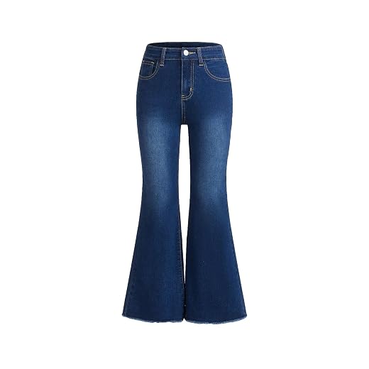 Milumia Girl's Raw Hem Stretchy Flare Jeans Bell Bottom Denim Long Pants with Pocket