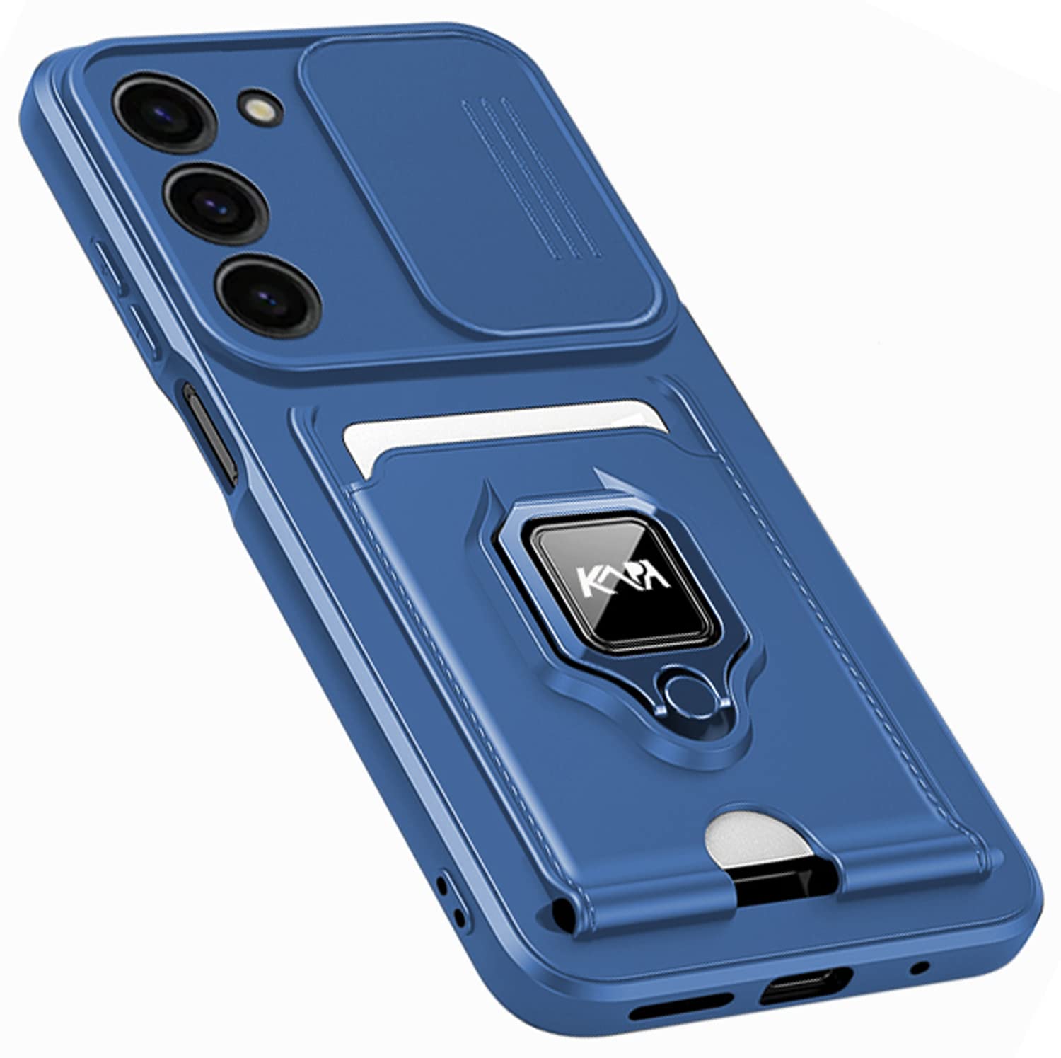 Kapa Bisen Back Cover for Samsung Galaxy S23 Plus | Inbuilt Camera Slider Ring Stand and Card Pocket Shockproof Slim Bumper Back Case (Blue) (B0C413KC62) Amazon Price History, Amazon Price Tracker