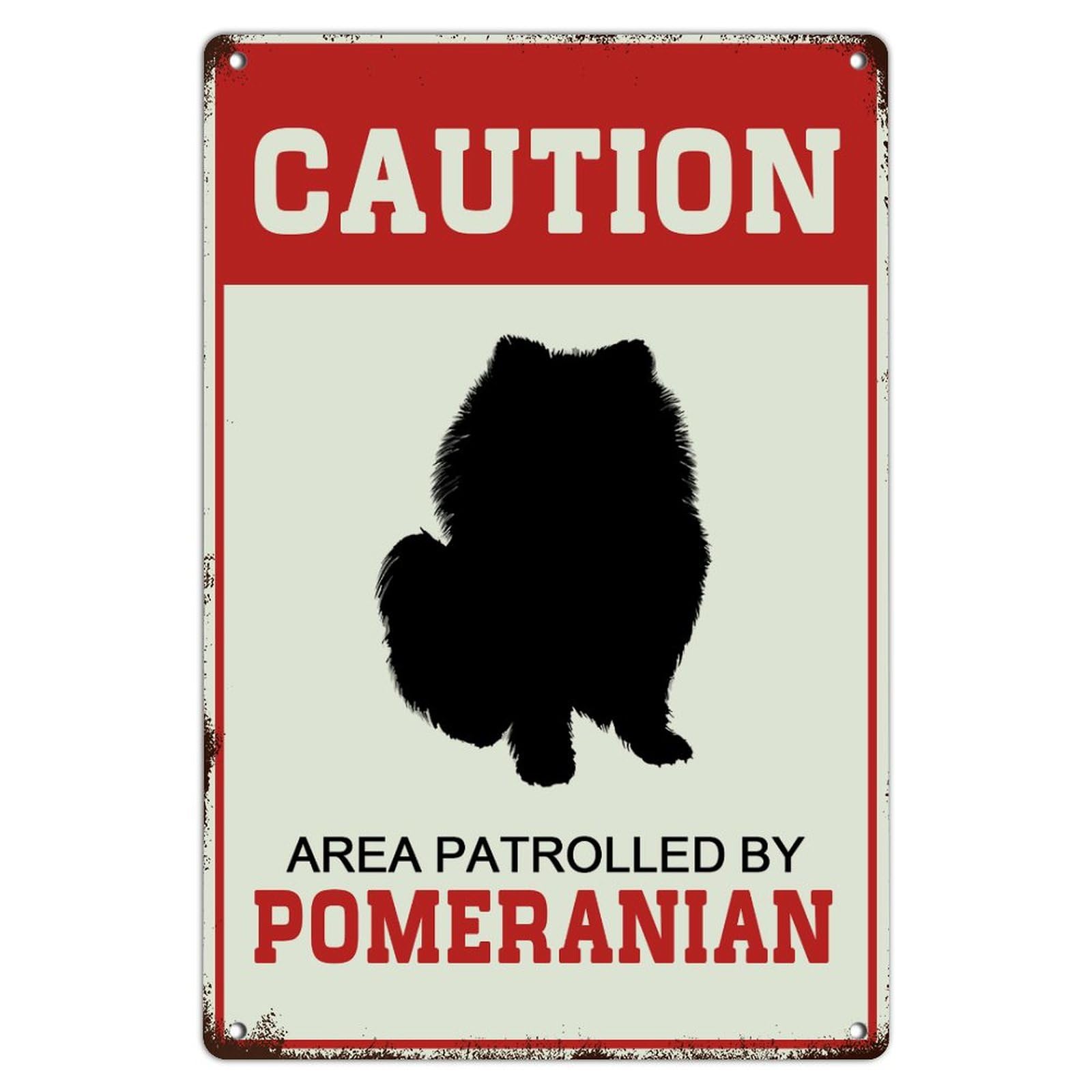 Area Patrolled by Dog pomeranian Metal Signs 12x18in Decorative Outdoor Laundry Front Door Wall Decorations Metal Plaque Caution Area Warning Wall Art Plaques for Yard