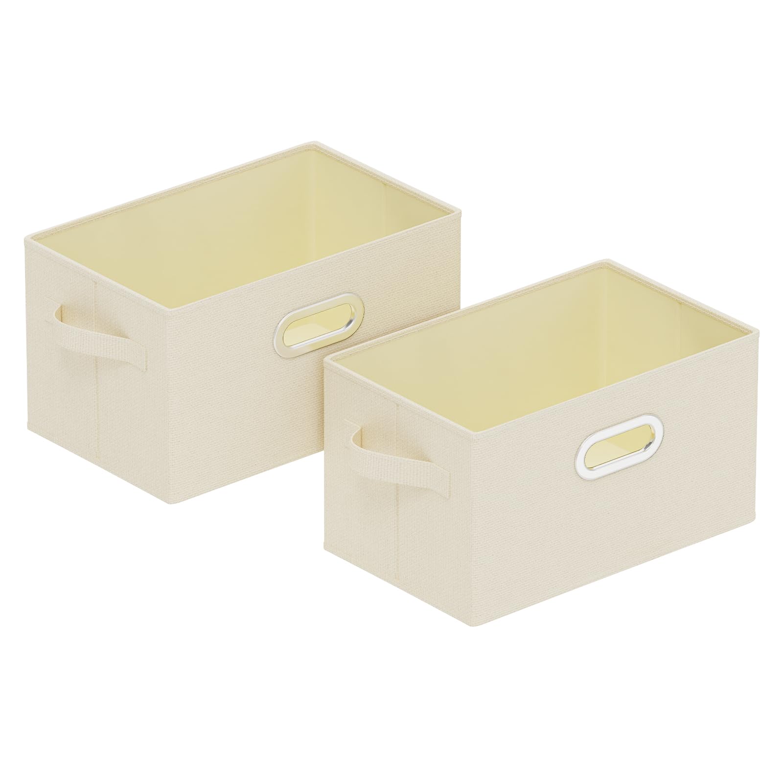 Scatole di Stoccaggio con Maniglia, Organizer Armadio Aperto, Cesto Portaoggetti in Tessuto Pieghevole, Adatto per Camere da Letto, Soggiorni, Sale Studio, Set di 2, 33x23x20cm, Beige