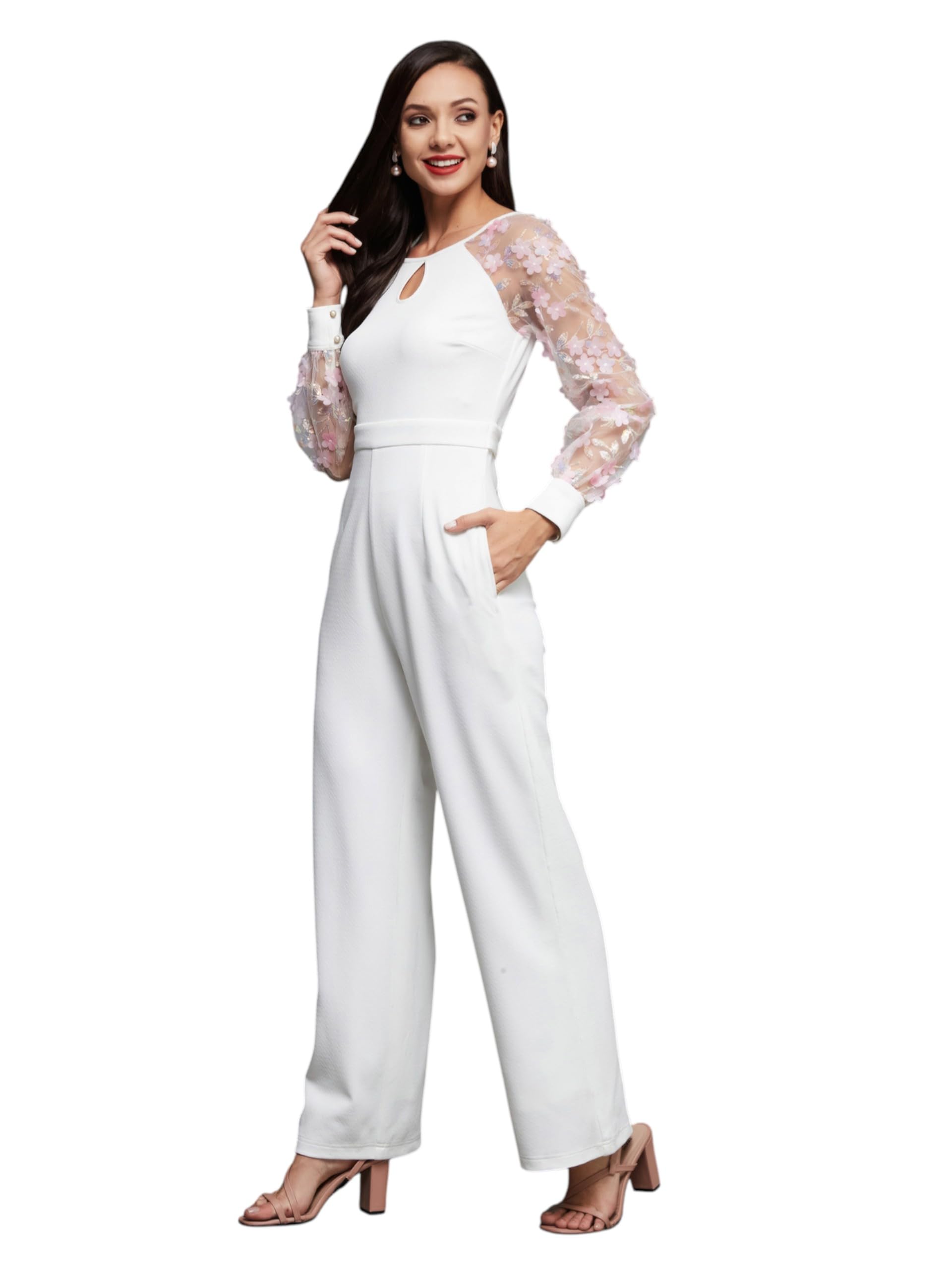 miss chase Women's Floral Keyhole Neck Bishop Sleeves Back Tie-Up Jumpsuit-picture-18