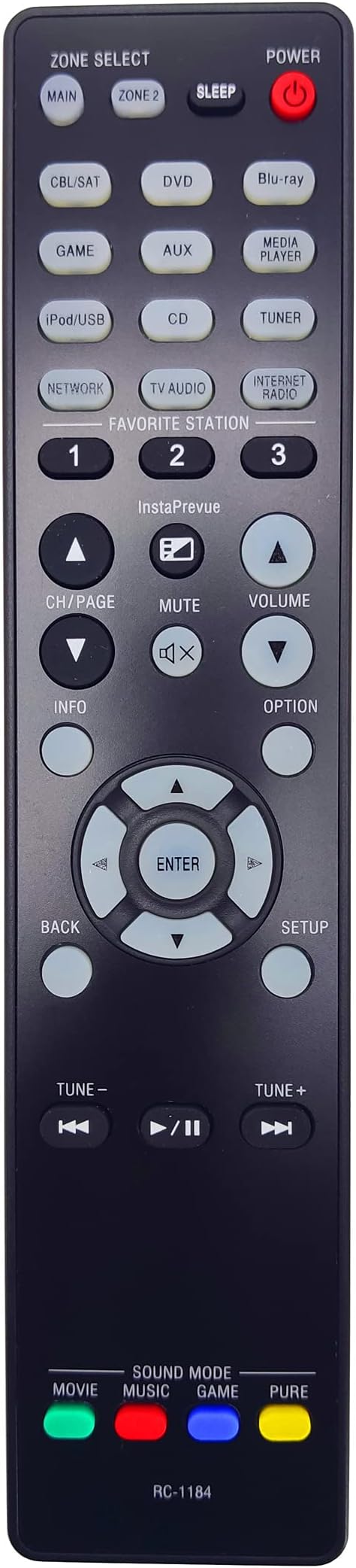 RC-1184 AV Receiver Remote Control for Denon AVR-1913, AVR-2113CI, AVR-2313CI, AVR-E400, AVR-X2000, AVR-X3000