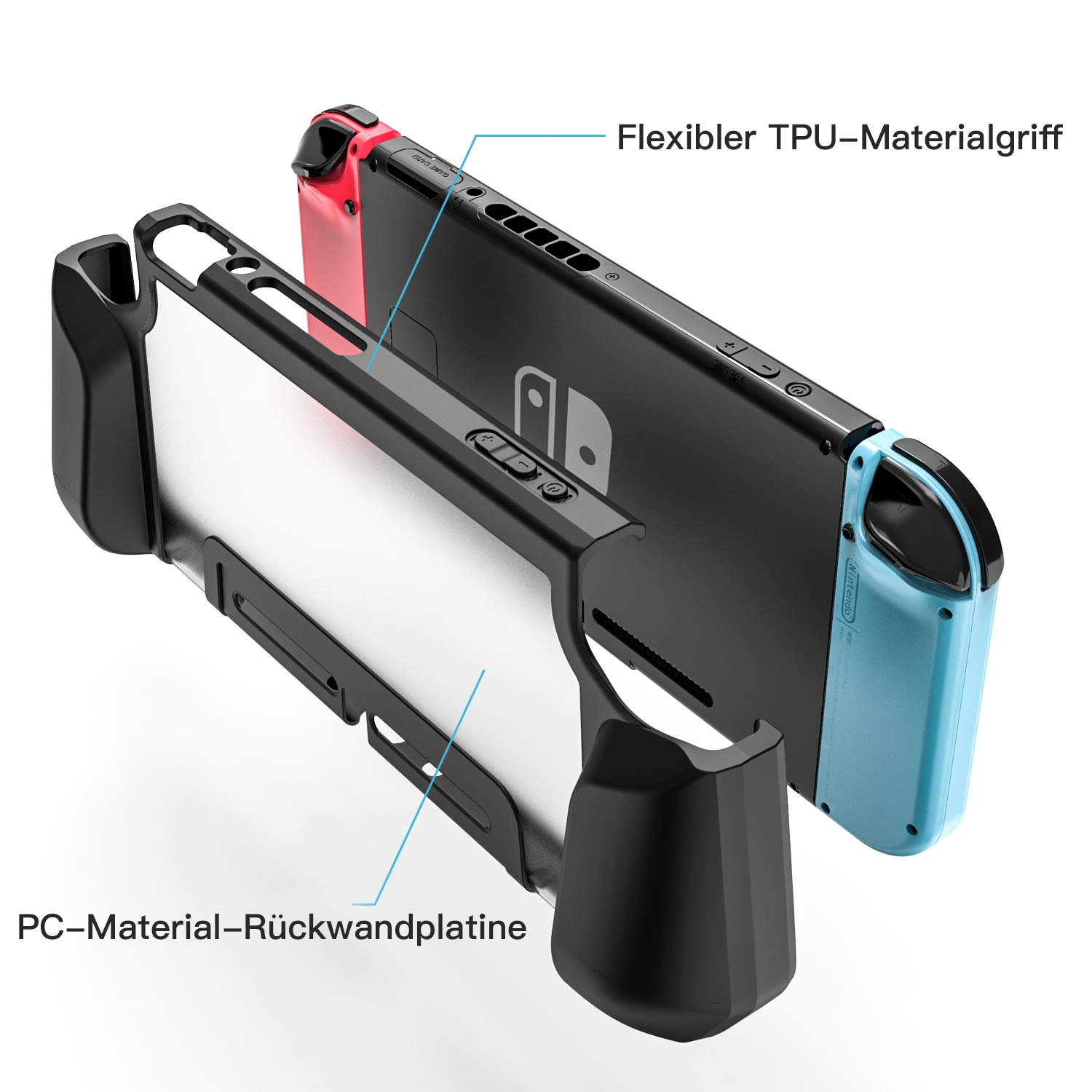 PZOZ Custodia Dockable per Nintendo Switch, (non compatibile con la versione OLED), ergonomica TPU e PC, custodia protettiva ultra sottile, compatibile con Nintendo Switch (Switch/Nero)