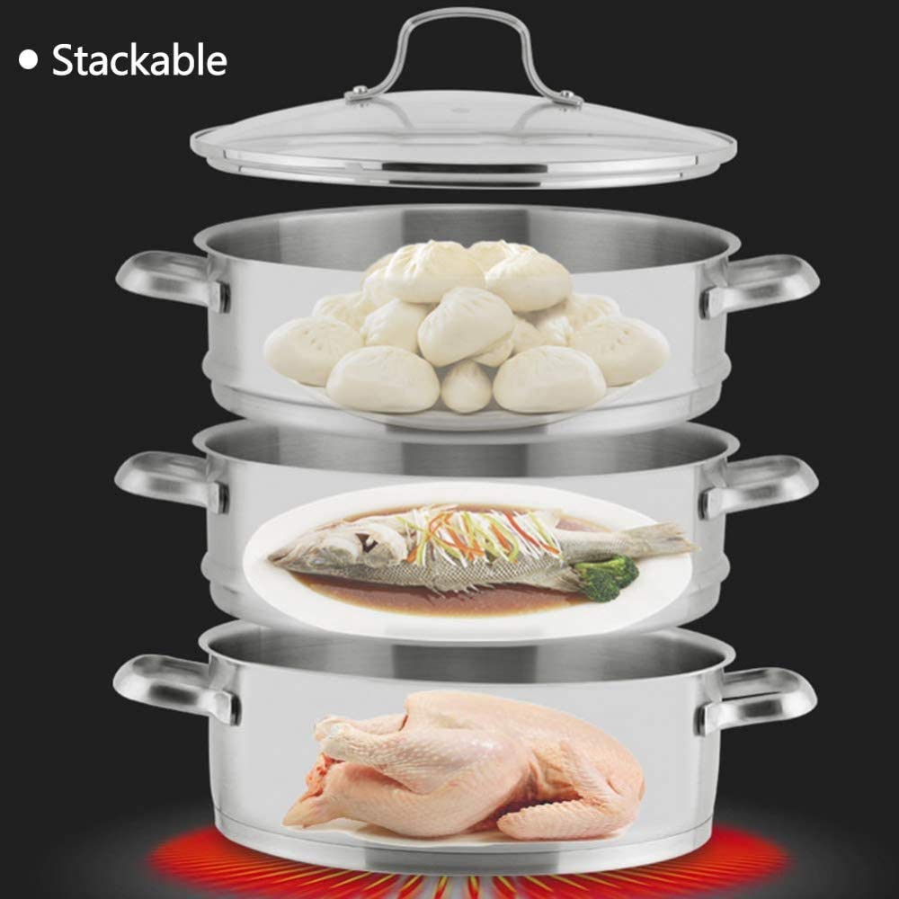 Vaporiera in acciaio inox con manici, impilabile, per molte pentole, pratici utensili da cucina per cucinare, meno olio, più freschezza, 22 cm