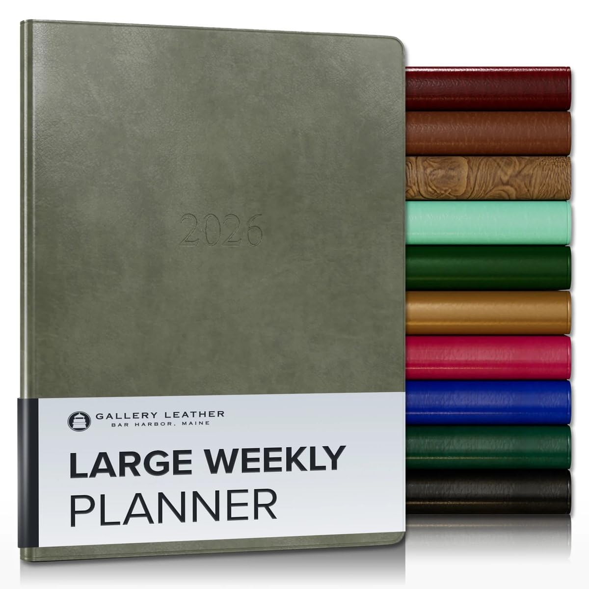 Gallery Leather Large Weekly Monthly Planner 2025-2026, Elegantly Bound Calendar Planner and Notebook with Stylish Gold-Gilded Page Edges, 12 Months -