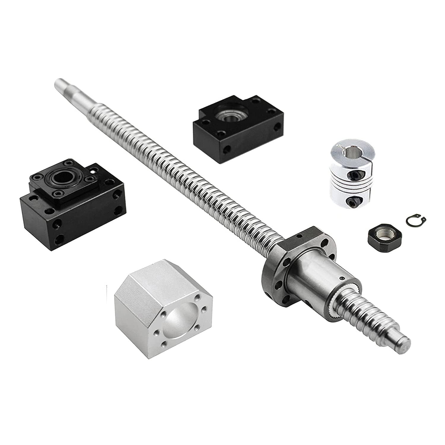 CNCMANS SBR16-500/1200/1200 mm - 6 guides linéaires de 16 mm avec 12 blocs coulissants SBR16UU + SFU1605-500/1200/1200 mm en acier inoxydable avec vis circulaires BF12 / BK12 et accessoires CNC.