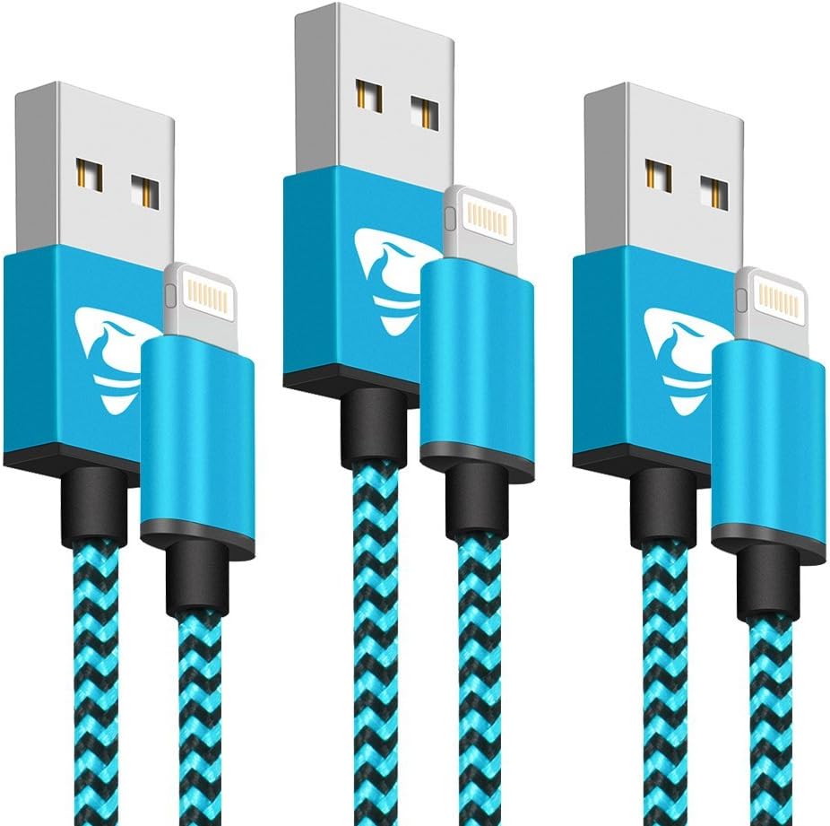 iPhone Charger Cable MFi Certified Aioneus iPhone Charger Lightning Cable 3pack 6FT Nylon Braided Fast iPhone Charging Cord for iPhone 11pro 11 Xs Max X XR 8 7 6s 6 Plus 5s SE 2020, iPad Mini/Air-Blue