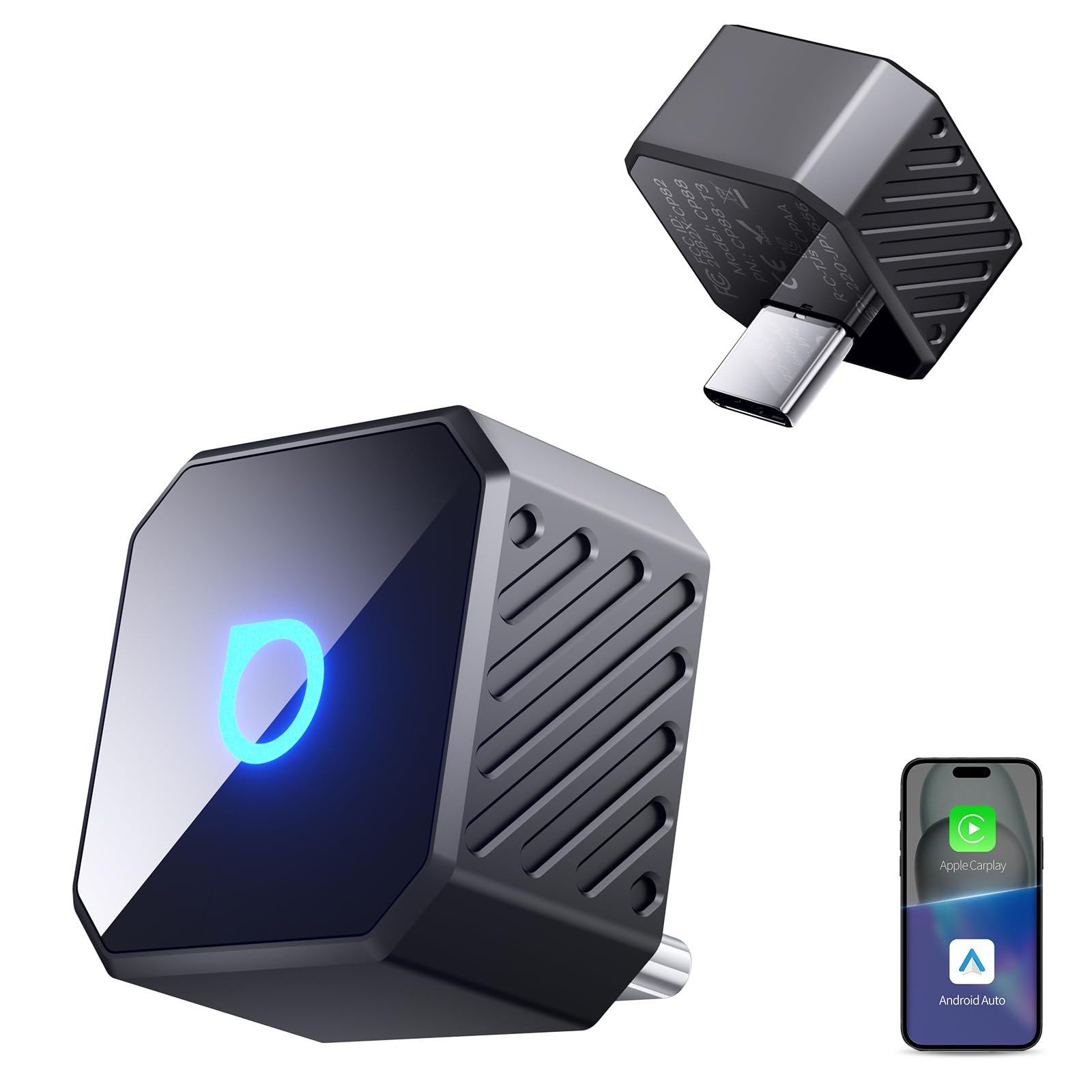 OTTOCAST Mini Pot Tipo C 2026, Adaptador Inalámbrico USB C para CarPlay y Android Auto, Compatible con iOS 10+/Android 11+ y Vehículos a Partir de 2016, Plug & Play, Actualizaciones OTA, Negro