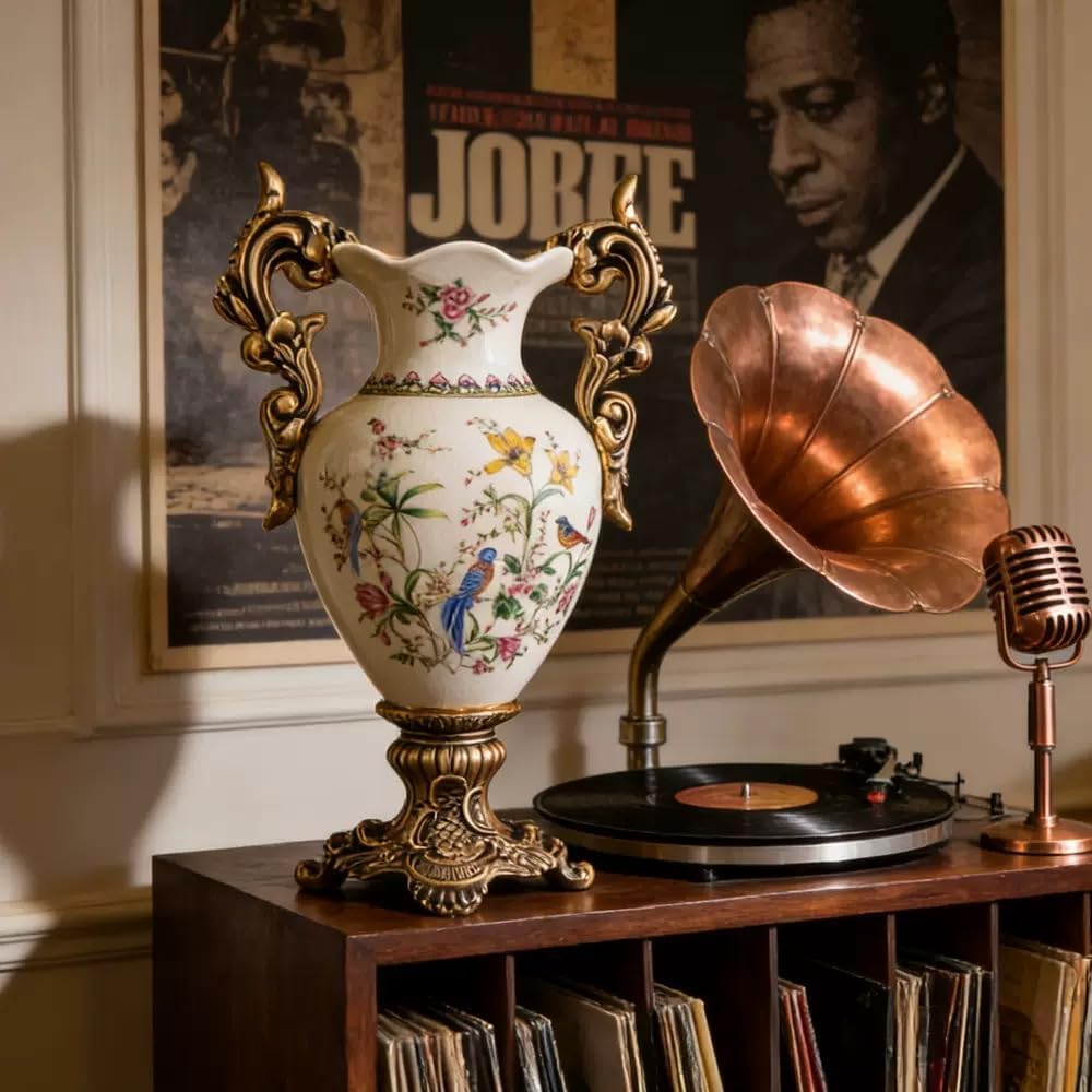 Magcolor Tall Table White Ceramic Vase for Pampas Grass Flowers -16.1" Tall, Unique Design ice Cracked Ceramic vase for Home Decor, Sophisticated Vessel for Decorative Branches & Dried Flowers.