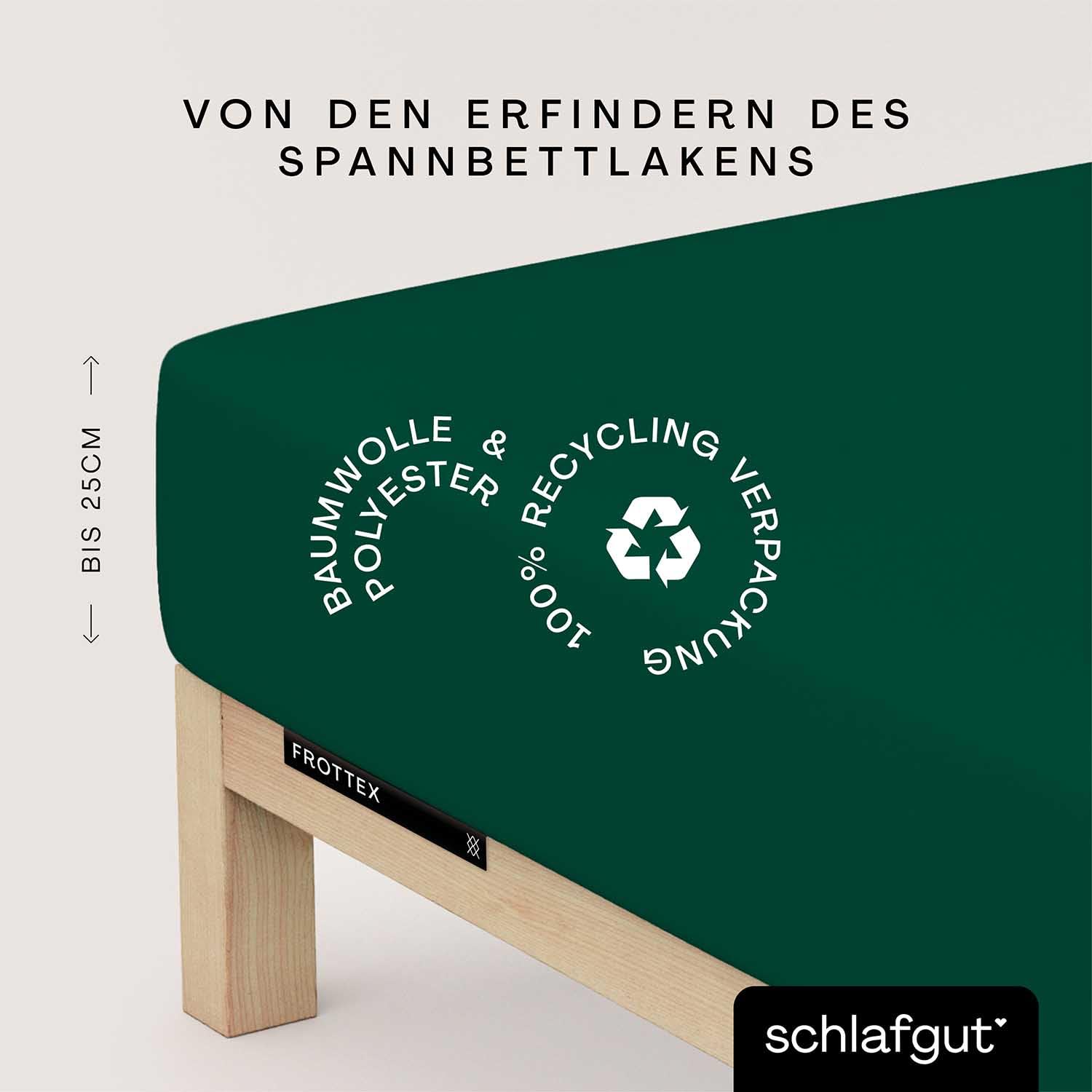 schlafgut Frottex Spannbettlaken 140x200 cm Frottee Baumwolle, Green Deep | Bettlaken, Spannbetttuch 160x200 cm, Grün, Frottee Stretch, saugfähig, bis 25 cm Steg, OEKO-TEX, Rundumgummi