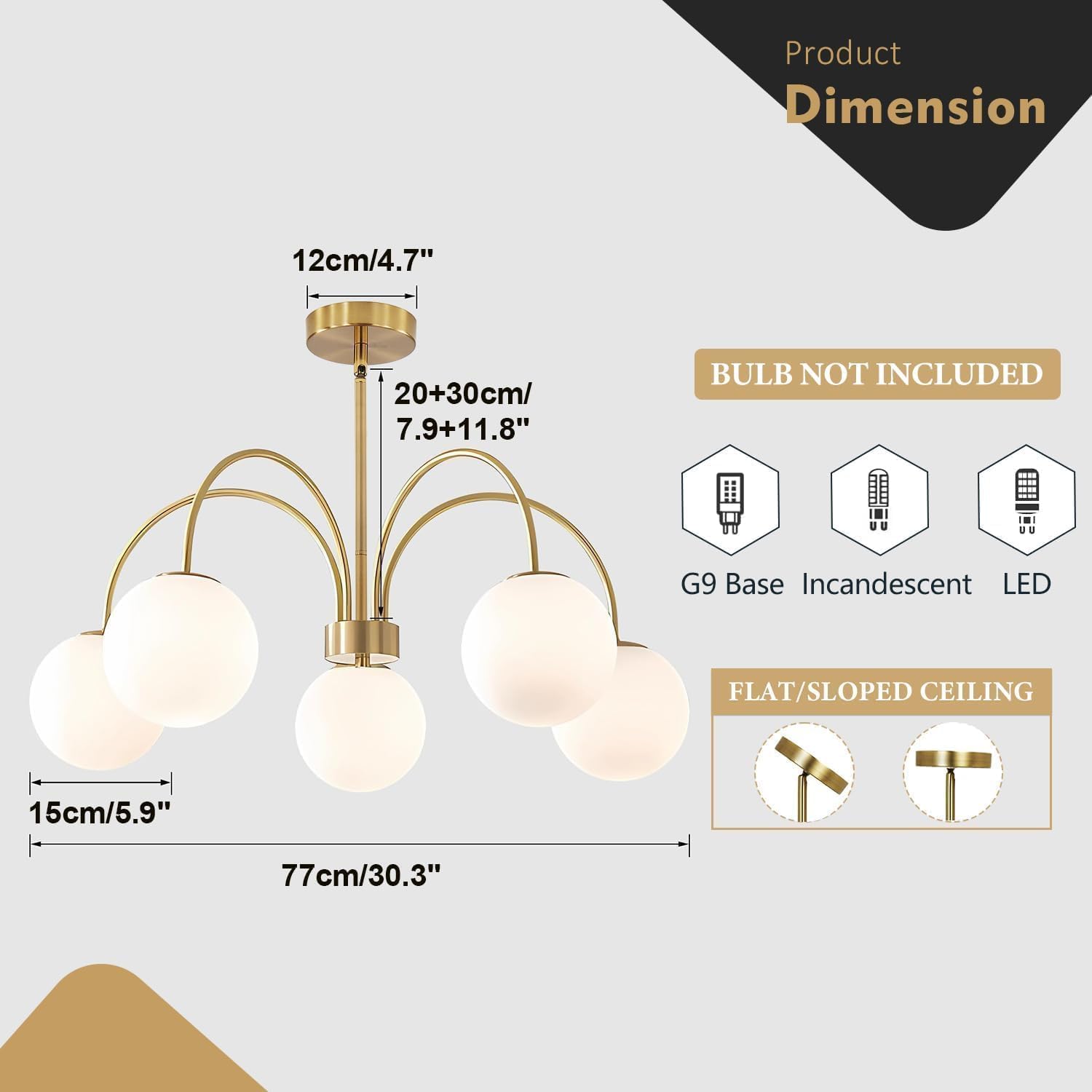 KCO Lighting Lampadario Soggiorno Oro Sfere,Lampadario Sputnik 5 Luci,Moderno Plafoniera Soffitto Regolabile per Camera da letto Soggiorno Cucina