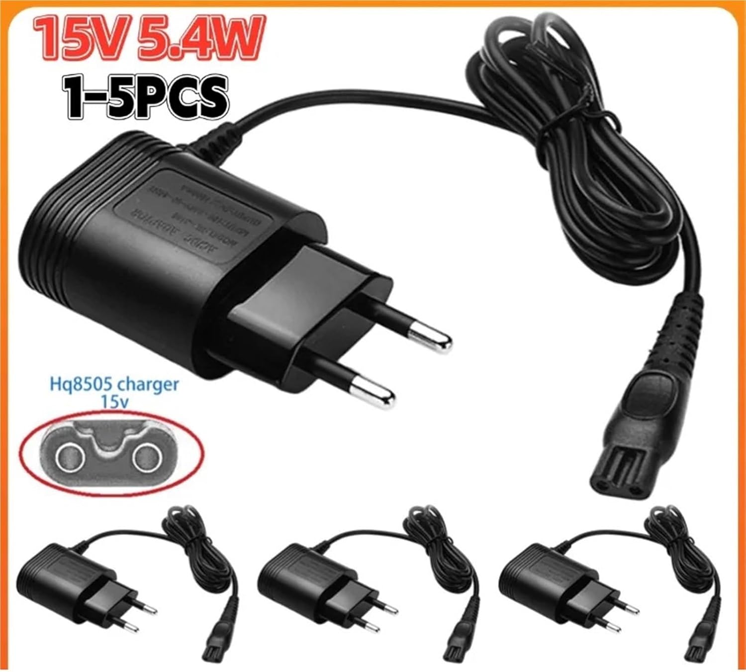 HQ8505 15V 5.4W EU Plug Power Adapter Electric Charger Supplies，Compatible For Philips，Shaver 6070/6075/6095 Shaving Machine Charging Cable(5pcs)