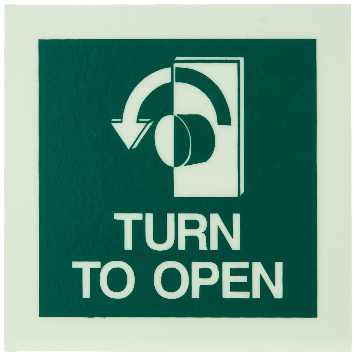 UK Safety Store PP.345G-RP Glow In The Dark Turn To Open Left Sign 100mm x 100mm - Rigid Plastic,Green