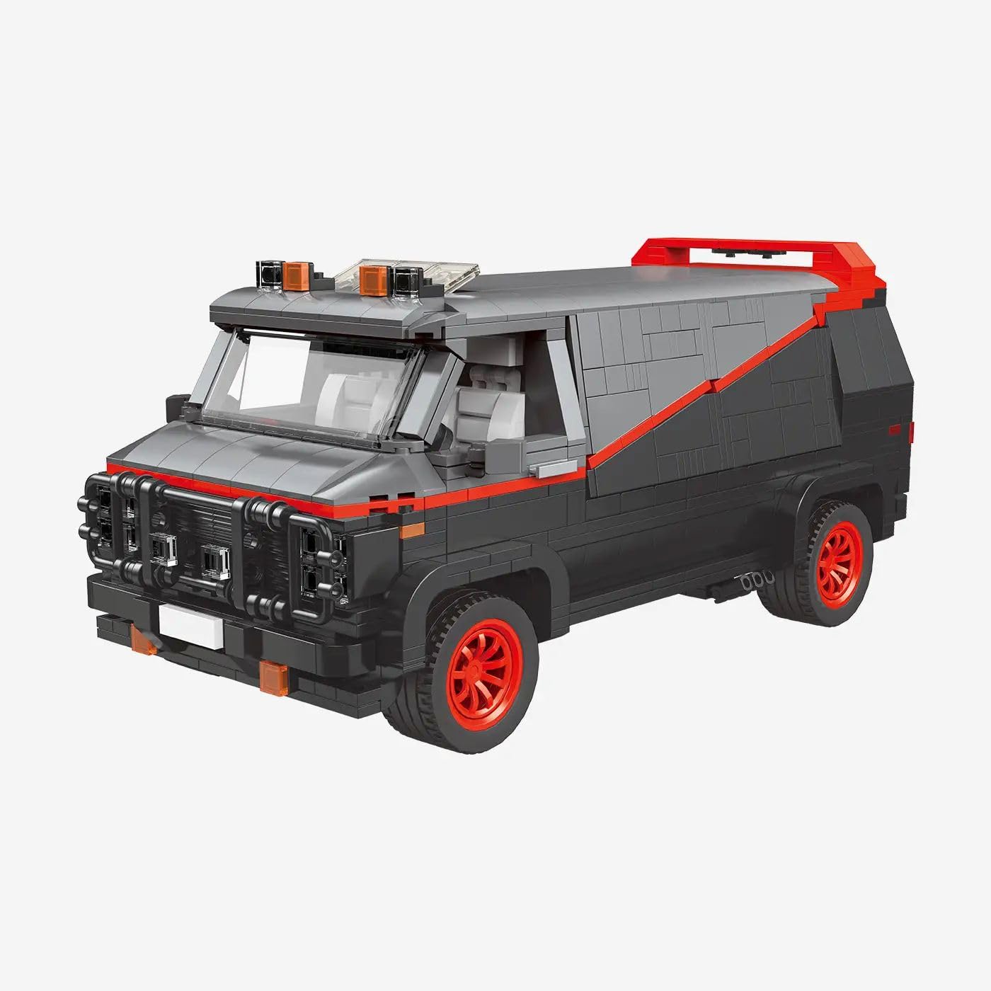 BlueBrixx American Van Kastenwagen, 1357 Klemmbausteine, Sammlermodell | Dreifarbige Gestaltung, Frontschutzbügel, Dachspoiler, rote Felgen, gestalteter Innenraum, 286 x 128 x 148 mm, 109763