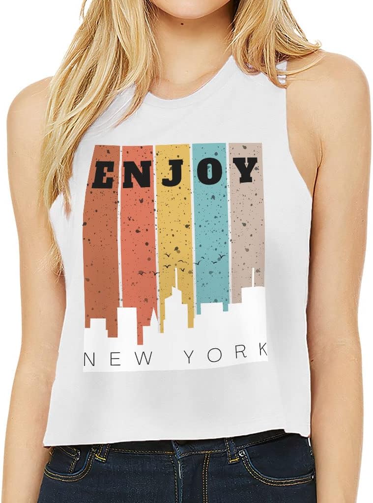 Enjoy New York Racerback Cropped Tank - USA Women's Tank - Colorful Tank Top