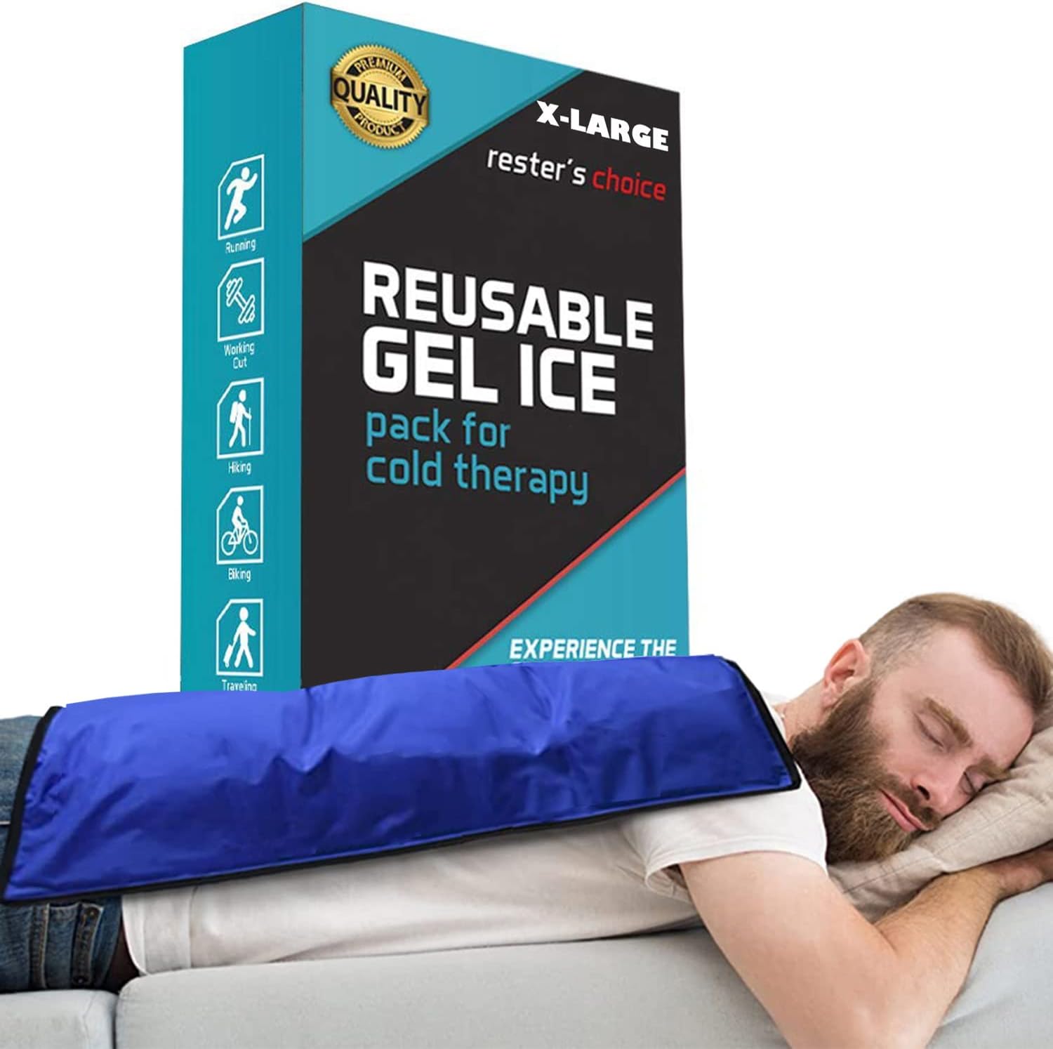 Rester's Choice Extra-Large Gel Ice Pack (13" x 22") - Reusable, Flexible, Durable - Ideal for Back, Shoulder, Knee (Blue, 1 Pack, X-Large)