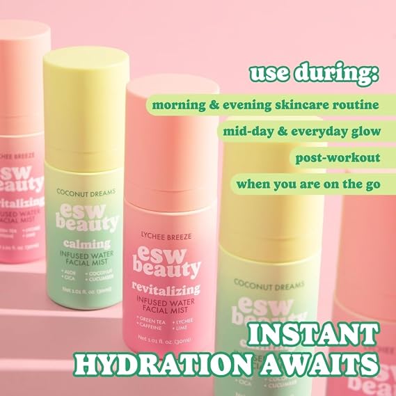 ESW Beauty Mini Facial Mist Duo, Hydrating Face Spray Bundle, 3.4oz 2 Pack