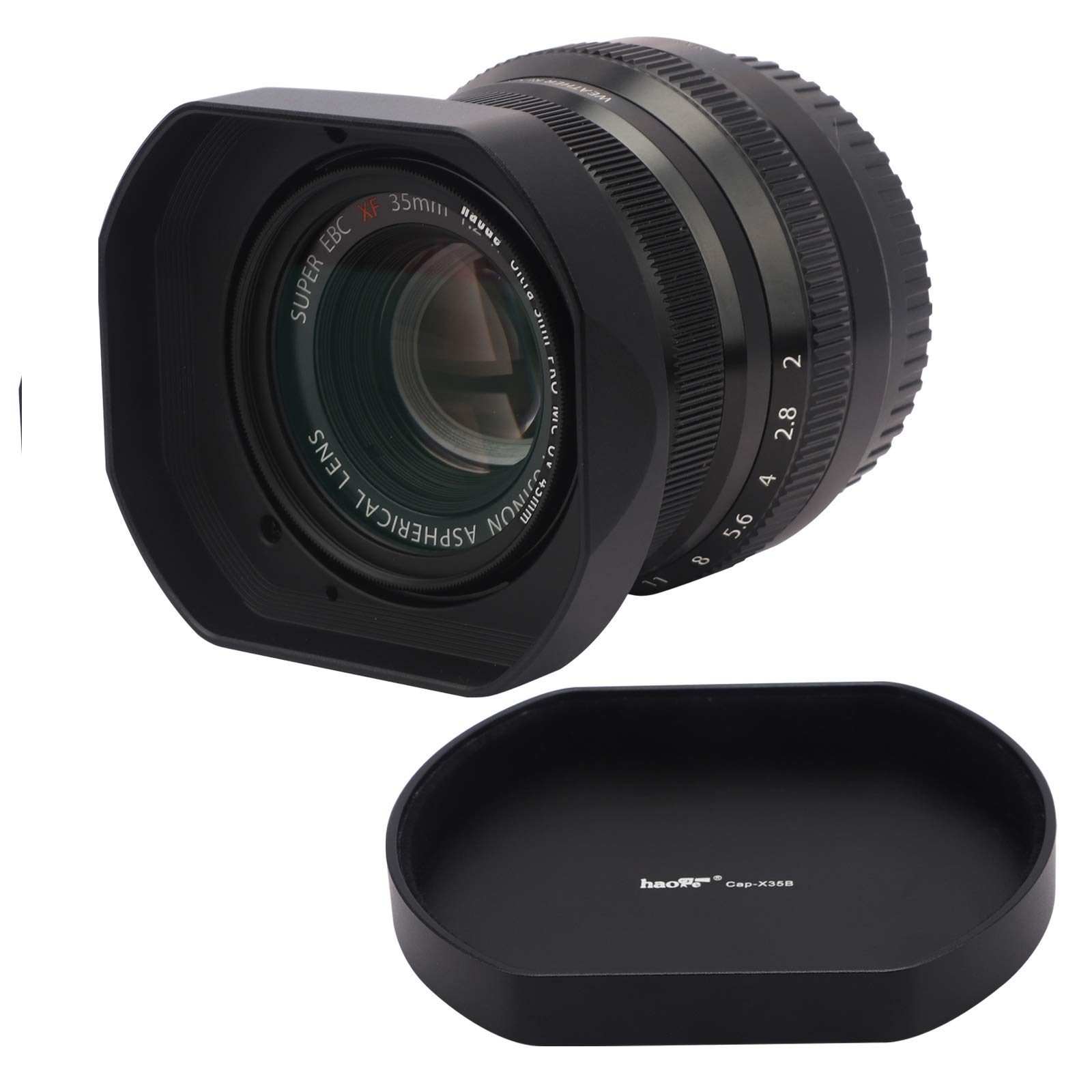 Haoge LH-X35B Parasol cuadrado de metal para lente Fujinon XF35mmF2 R WR XF23mmF2 R WR XC 35mm F2 (XC35mmF2), Fuji 35mm F2, 23mm F2, sustituye a Fujifilm LH-XF35-2 LH XF35 2 sombra de capucha
