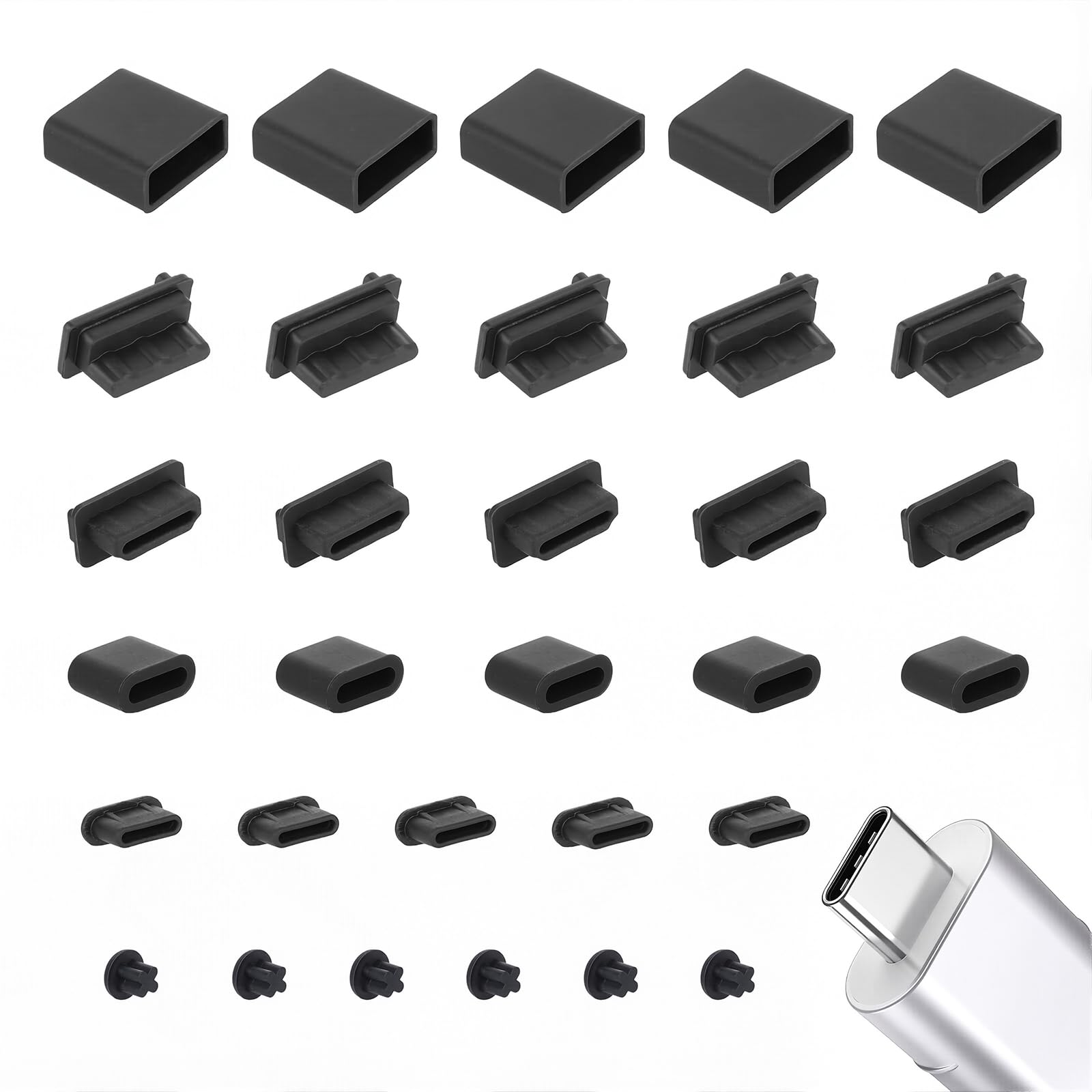 RUISPEED 30 pezzi set di tappi antipolvere in silicone – Protezione per USB Type-C, Type-A, 3.5mm, HDMI