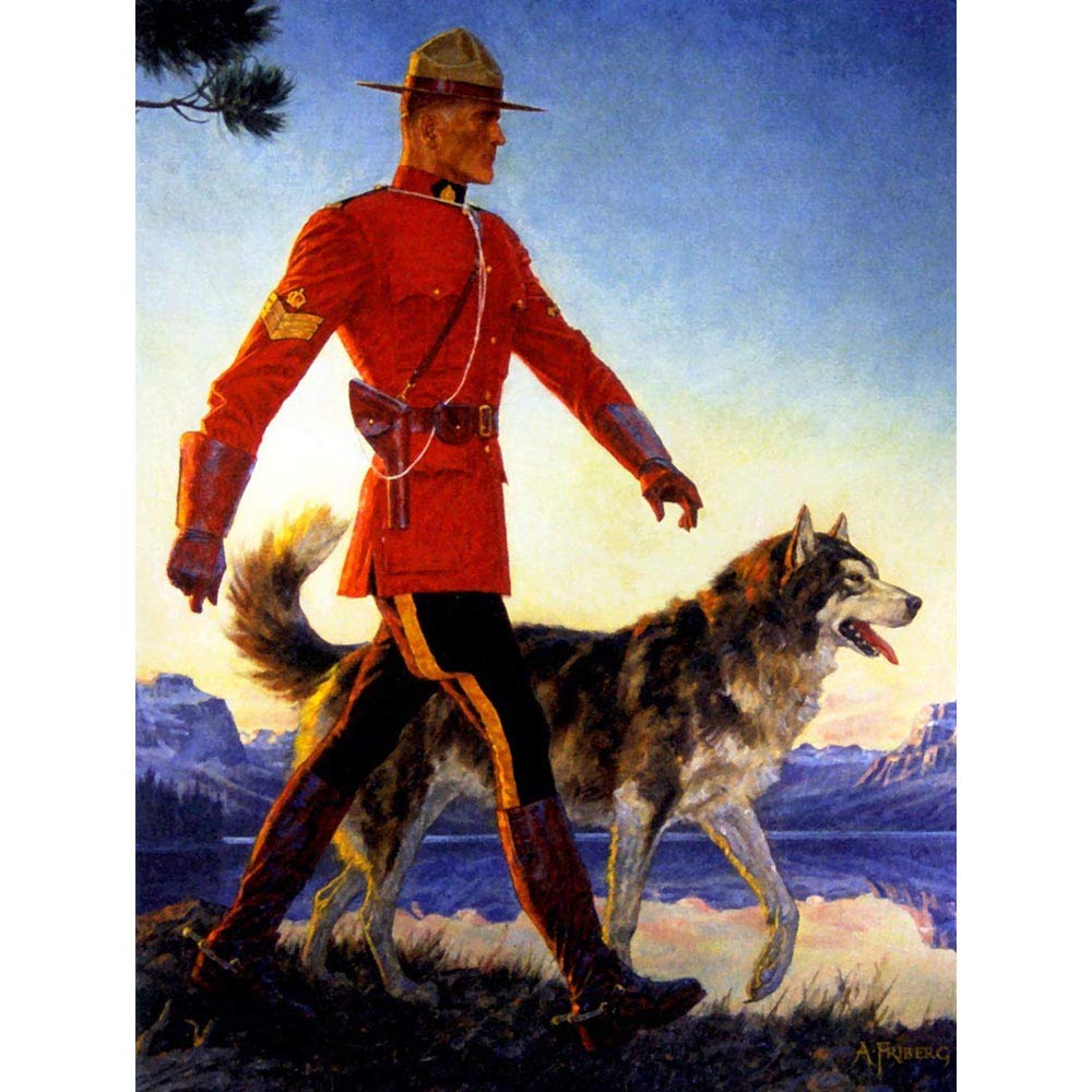 Wee Blue Coo Painting Portrait Mounted Police Mounty Mountie Wolf Husky Canada Art Print Poster Wall Decor 12X16 Inch