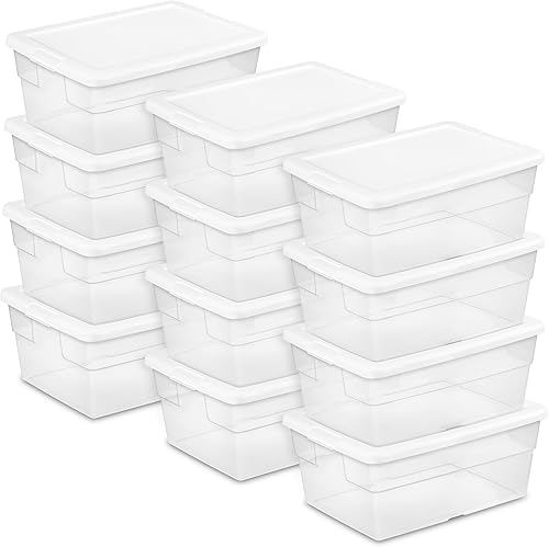 Sterilite 16428012 caja de almacenamiento de 6 cuartos paquete de 12 unidades tapa blanca con base transparente disponible en Yaxa Colombia