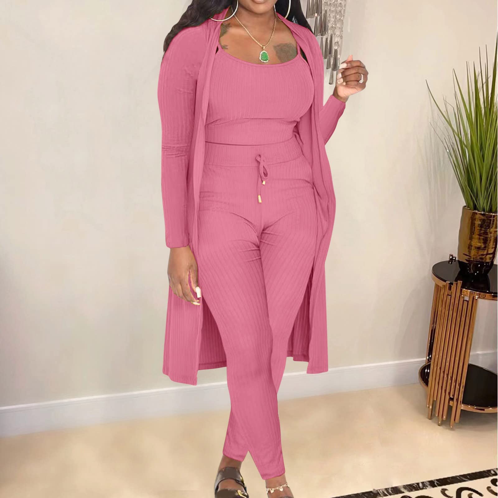 Traje de ocio para mujer, talla grande, 3 piezas, elegante traje deportivo, chaqueta + camiseta sin mangas + pantalones, traje de jogging para mujer, traje de casa, traje de calle de moda, chándal