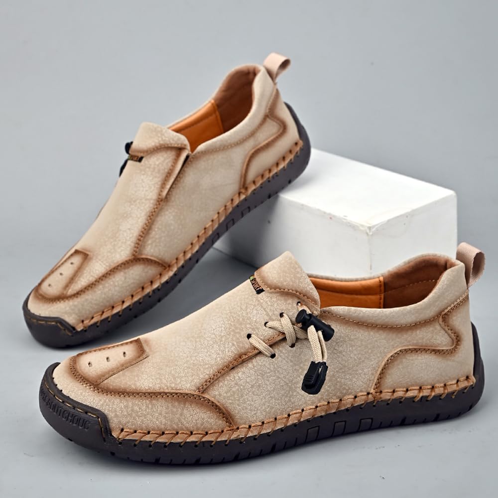 Hombres Mocasines De Cuero Hecho a Mano Costura Casual Transpirable Caminar Slip-On Cómodo Al Aire Libre Zapatos De Oficina