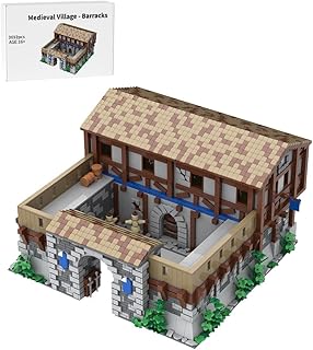 Medieval Village Modular Building Blocks Set, MOC-198750 Medieval Village - Barracks Building Unbuilt Model, with Classic Stone Walls, Wooden Frames, Tiled Roof, Arched Entryways(3692PCS)