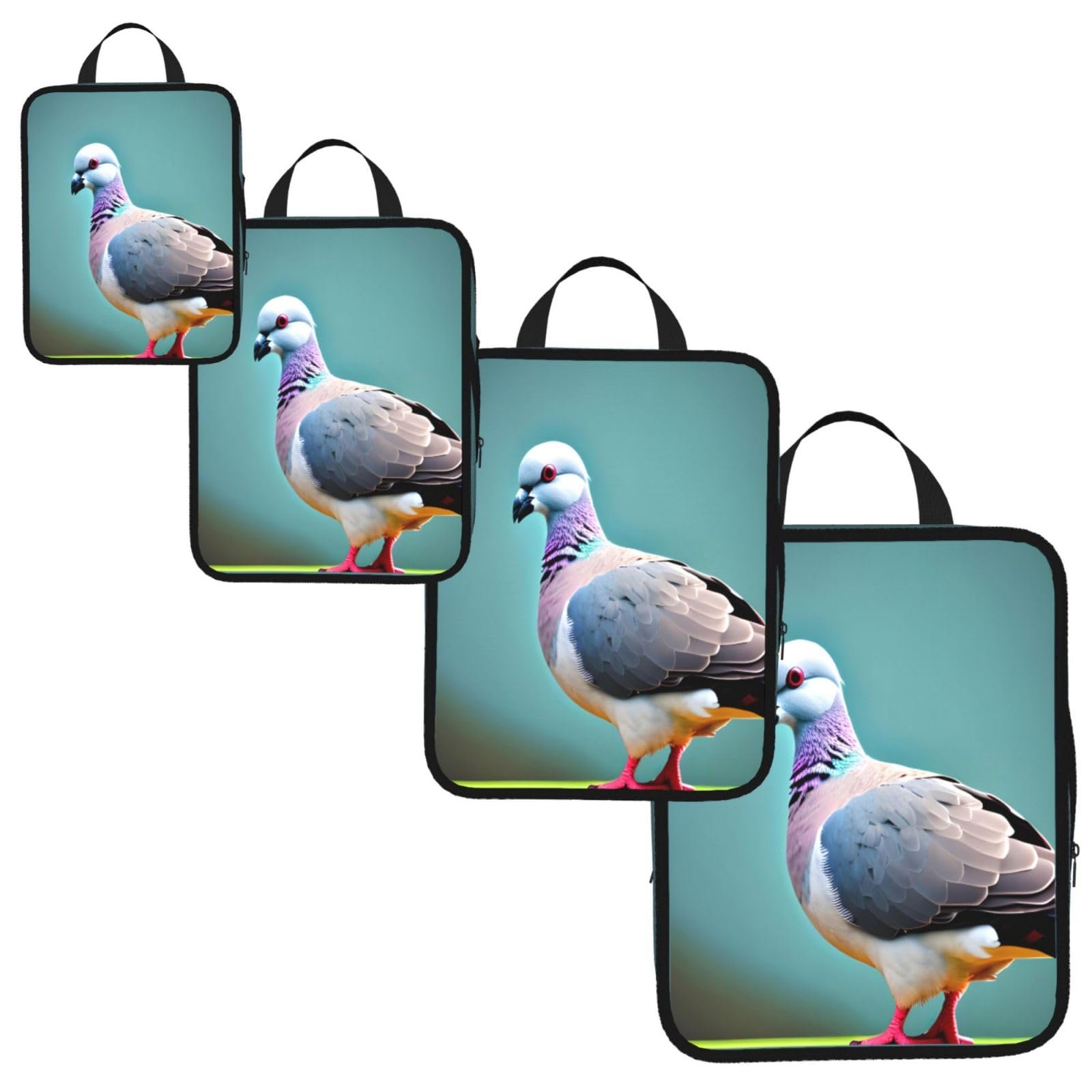 cartoon pigeon 4 Print 4 Set Compression Packing Cubes for Suitcases,Expandable Storage Bags Organizers