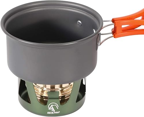 Miniatura 7 de REDCAMP Mini estufa de alcohol para mochileros, quemador de alcohol ligero de latón con soporte de aluminio para camping y senderismo, verde