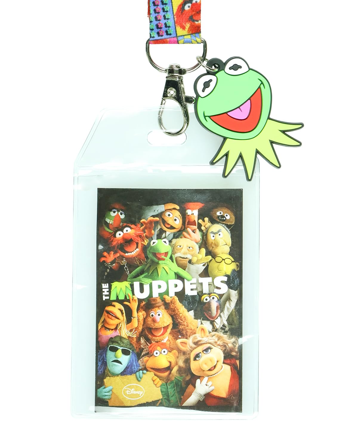 The Muppets – Lanière avec porte-badge transparent et breloque en caoutchouc de 5,1 cm en forme de grenouille