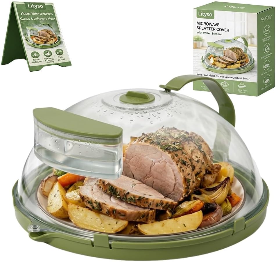 Microwave Splash-Proof Food Cover, 10 Inch Tall Dome Food Plate Lid with Water Steamer and Vent, Anti Splatter Guard, Keeps Moisture, Easy Clean Reheating Protector for Kitchen Use(1Pc)