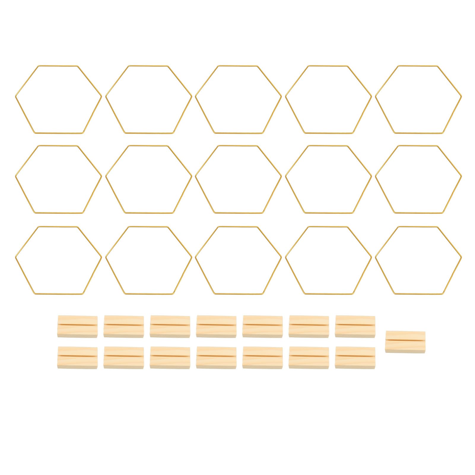 Yctze 15pcs Gold Hexagonal Floral Hoop Centress avec des Supports en Bois pour la Décoration de Mariage, l'artisanat de Bricolage et les Créations de Macrame