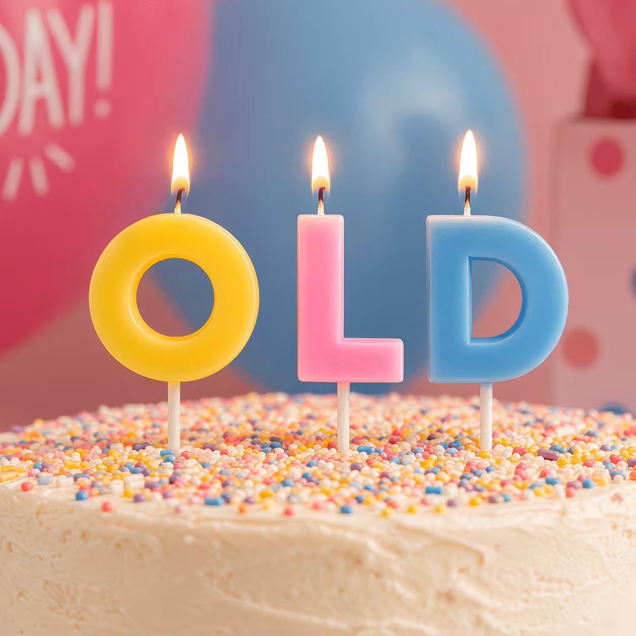 Pastel ‘Old’ Birthday Cake Candles – Letter Wax Candle Set – Novelty Birthday Cake Decoration – Pastel Colours