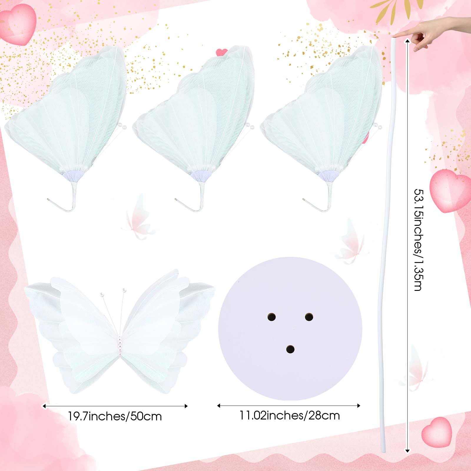 Havawish Riesige Schmetterlings-Dekoration, riesige künstliche Gaze-Schmetterlinge mit Standfuß für Hochzeit, Kirche, Party, Geburtstag, Zuhause, Garten, Hintergrunddekorationen (3 Stück, weiß