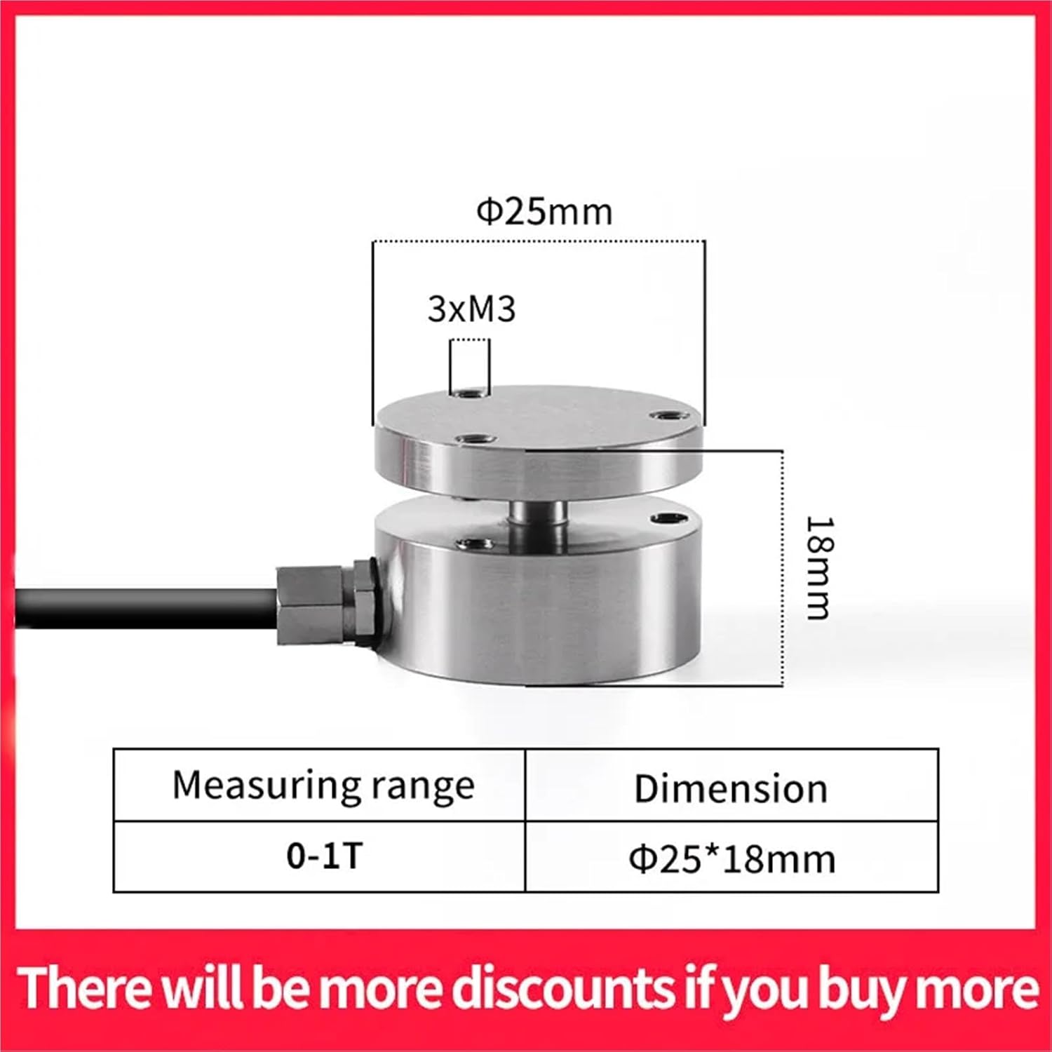 25mm Inline Load Cell Miniature Compression and Load Cell for Impact Force Measurement Weighing Sensor(1T)