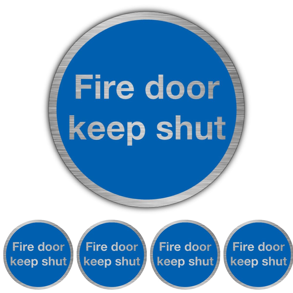 V Safety Fire Door Keep Shut Sign with Self Adhesive Backing – 75mm Round Aluminium Safety Sign Made in UK – Mandatory Blue Design – 0.5mm Metal – Single Sign or Packs of 5, 10, 20 (5)
