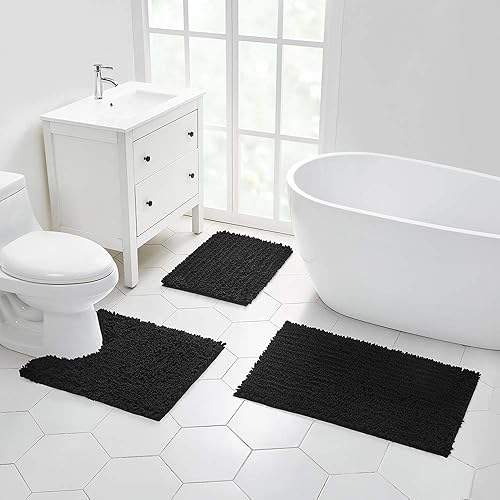 Miniatura 8 de Walensee - Alfombra grande para baño, antideslizante, 24 x 60pulgadas color negro, absorbente y muy suave, felpilla peluda, extragruesa, lavar y