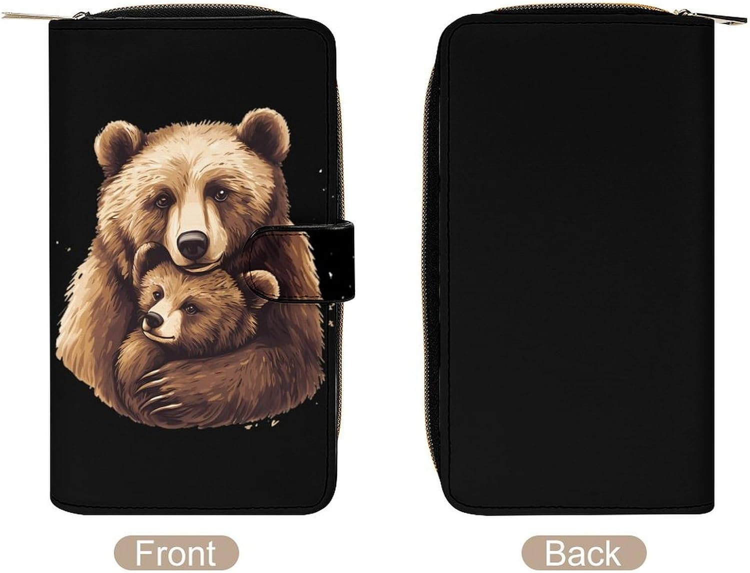 Mother Bear Funny Long Slim Bifold Wallet Card Holder Purse with Buckle for Men Women