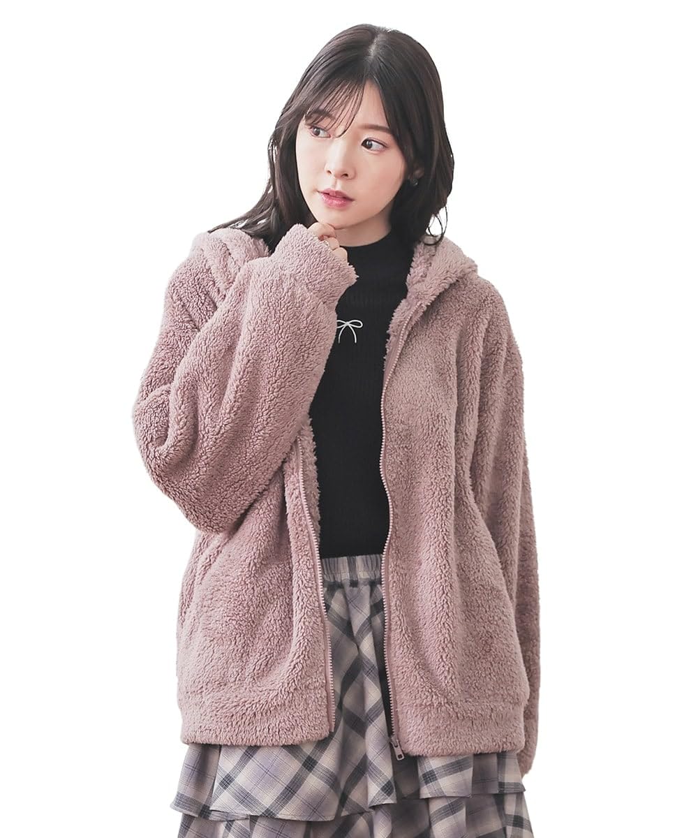 [ハニーズ] スウェット 長袖 ハニぽか あったか レディース ボアジップパーカー 6850129631