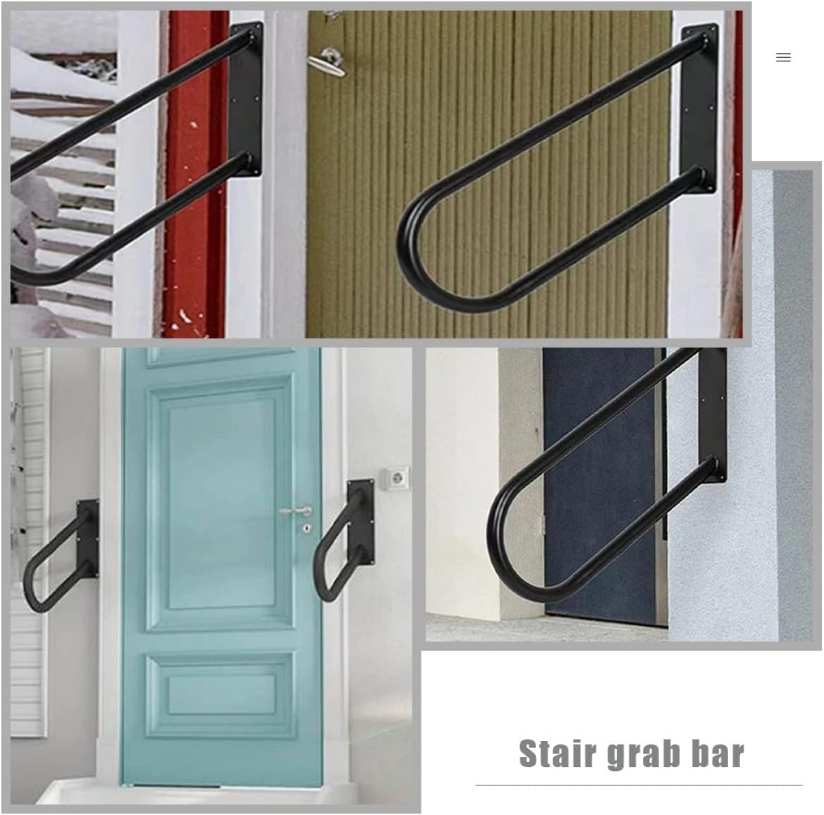 POPETPOP Wall Mounted Handrail Stair Safety Grab Bar, Black Anti-Collision Staircase Handrail for Bathroom, Garage, Porch Indoor Outdoor Use, 1pcs