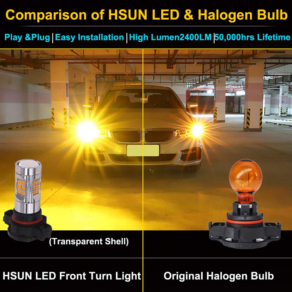 HSUN PSY24W - Bombillas LED, sistema Canbus integrado sin errores con chipsets 30LED-SMD3030, bombillas extremadamente brillantes, 12 V-24 V para luz antiniebla de coche, luz intermitente y más,
