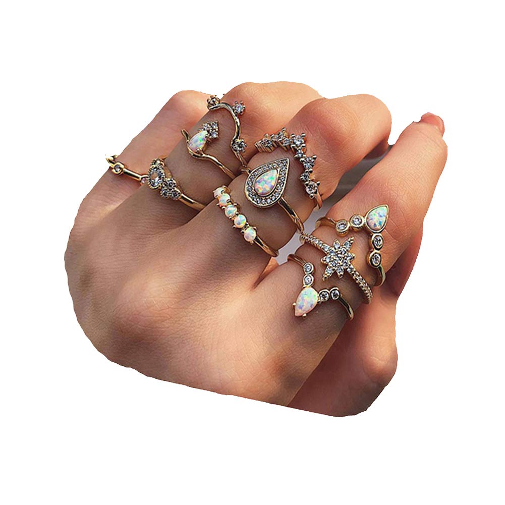 CSIYANJRY99CSIYAN 9-15 Pieces Knuckle Stackable Rings Set,Boho Vintage Crystal Stacking Midi Finger Rings Comfort Fit Size for Women Girls B:10Pcs