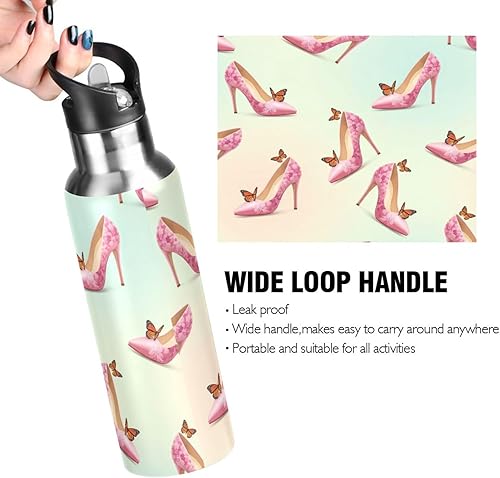 Miniatura 4 de BPA-Free Sport Water Bottle 20 Oz, Stainless Steel Water Bottle for Gym Outdoor Travel School, Elegant Pink Butterflies