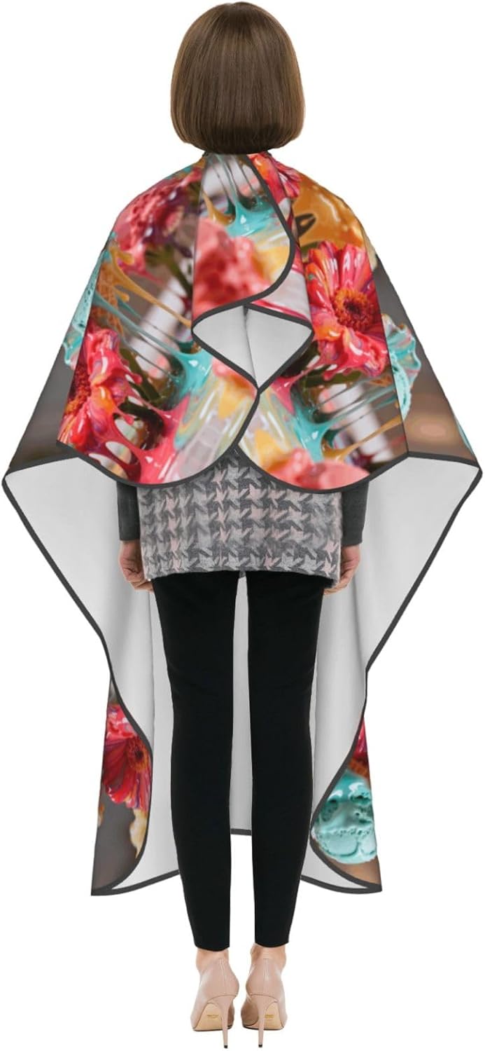 Melting Flowers Hair Cutting Cape For Adults-Barber Cape For Men Women, Waterproof Salon Cape For Hairdressing, Anti Static Hairdressing Gown