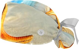 2PCS Working Hats for Men Starfish on Beach Adjustable Women Work Caps Bouffant Hats with Sweatband, Multi, One Size