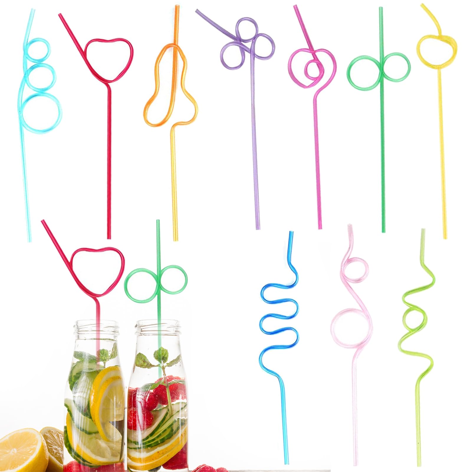 10Pcs Colorful Curly Straws Environmentally Friendly Crazy Straws for Kids Adults for Friends' Gathering Birthday Party Camping Use Silly Straws to Drink Beverage Juice Cocktails to Enjoy Happy Time