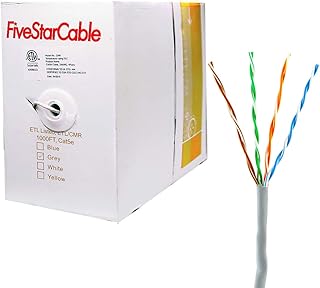 FiveStarCable Cat5e 1000 Ft CMR Rated 24AWG Solid Bare Copper Conductor UTP PVC Network Ethernet Cable - Grey Color